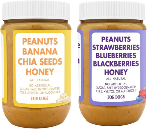 100% (Set 2, 17oz) Superberry Snoot + Barkin Banana Buddy Budder, Natural Dog Peanut Butter, Dog Treat, Made in USA