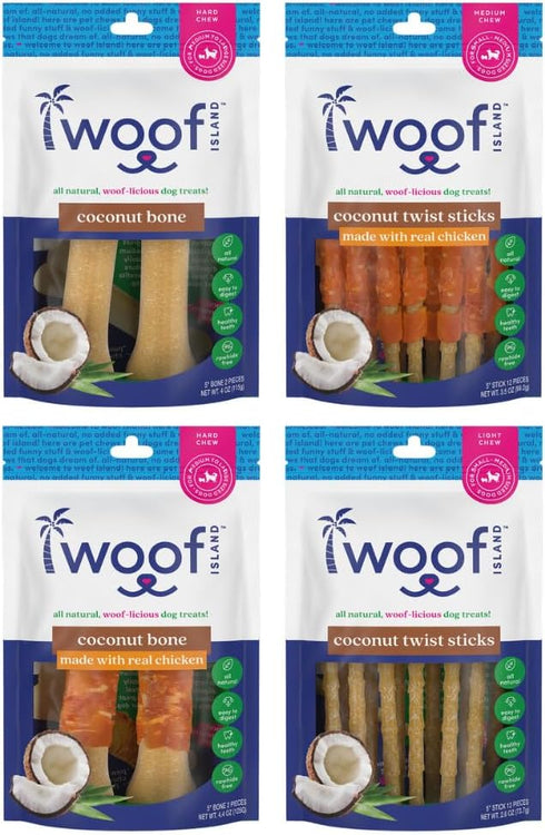 Coconut Dog Chews Variety 4 Pack - Premium, All Natural Coconut Dog Treats, Healthy Puppy Treats & Vitamin Rich
