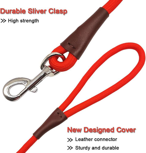 MayPaw Dog Leash, 4 FT/6 FT/8 FT/10 FT Classic Solid Colors, Strong Nylon Rope with Heavy Duty Silver Clasp, Red