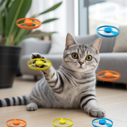 5 Propellers,1 Cat Fetch Toys, Interactive Flying Cat Toy with Flying Spinning Tops, Dog Cat Pet Funny Tracks Chasing