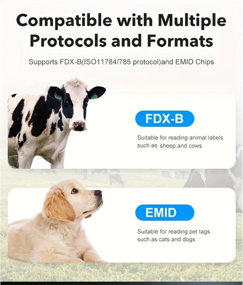 Treamvp ISO11784/85/FDX-B/EMID 134.2KHz/125KHz 500 Pet Microchip Scanner, Handheld Animal Micro Chip Reader
