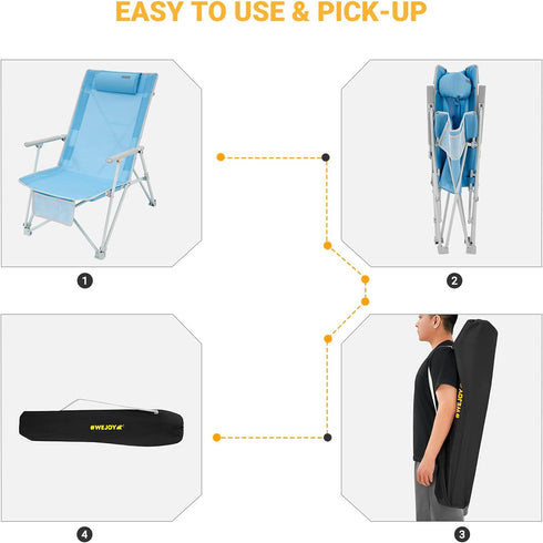 BBQ,300 LBS #WEJOY High Back Beach Chairs Portable Low Folding Beach Chair for Adults with Armrest,Headrest for Outdoor