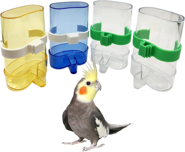 Hamiledyi Automatic Bird Water Dispenser, 4pcs No Overflow Transparent Container for Parrot Feeder & Bird Cage