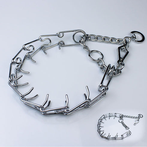 Chrome Plated Prong Dog Collar, No Pull Dog Collar with Spikes for Pinch Training
