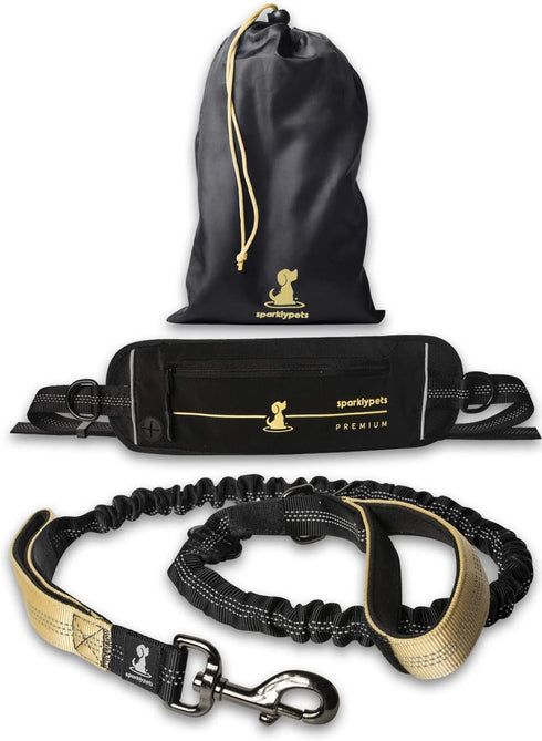 SparklyPets Hands Free Dog Leash for Medium and Large Dogs, Professional Harness for Training and Jogging (Premium Gold