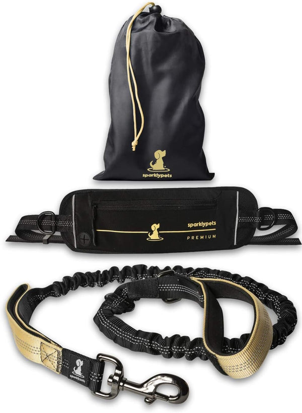 SparklyPets Hands Free Dog Leash for Medium and Large Dogs, Professional Harness for Training and Jogging (Premium Gold