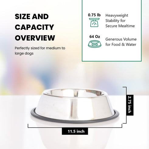 Iconic Pet Stainless Steel Non-Skid Pet Bowl, Rust Free, Odor Resistant for Dogs and Cats
