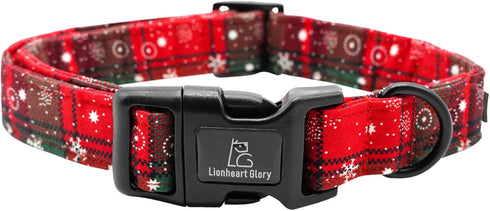 Lionheart glory Christmas Plaid Dog Collar, Adjustable Soft Pet Gift for Small Medium Large Dogs in Red