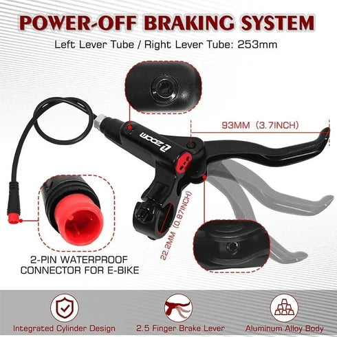 Akantor HB-876E 2-Pin Zoom Safety Cut Off Brake Levers for Electric Bike/Electric Scooter, Motor Power Off Brake