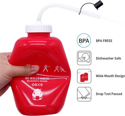 SHOKE 1 Liter Squeeze Sports Water Bottle with Long Straw, BPA Free, Leak Proof for Football, Hockey, Gym
