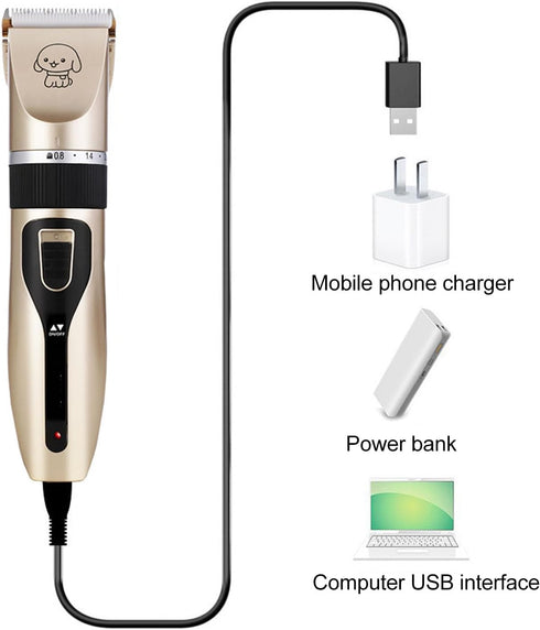 Heavy Duty Pet Grooming Clippers Kit, Low Noise Ceramic Material, Suitable for Small Dogs, Cats, and Birds