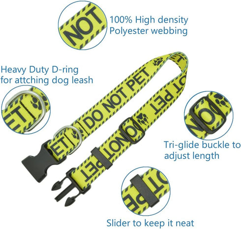 Dog Collar - DO NOT PET, Sturdy Durable with Buckle, Yellow Adjustable Polyester Collar for Small Medium Large Dogs