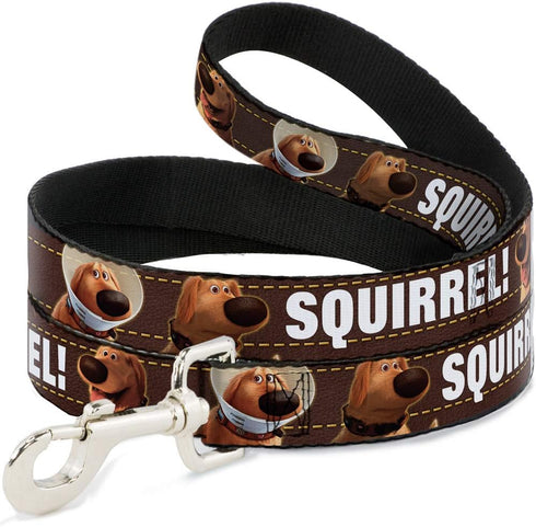 Buckle-Down Pet Leash - Dug 3-Poses/SQUIRREL! Brown/Yellow/White, 4 Feet Long, 1/2" Wide