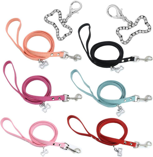 Puppy Collar and Leash with Bling Diamond, Sparkly Rhinestone Glitter Jewel Collars for XXS XS Small Medium Dogs