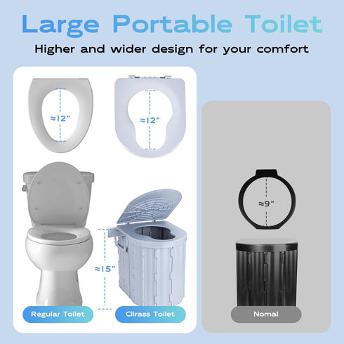 Adults,15" Clirass Portable Camping Toilet for Portable Outdoor Folding Tall Toilet with Lid and Paper Holder,Compact