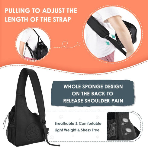 SlowTon Dog Sling Carrier, Hands-Free Papoose for Small Animals Up to 12 lbs, Adjustable Padded Strap, Machine Washable
