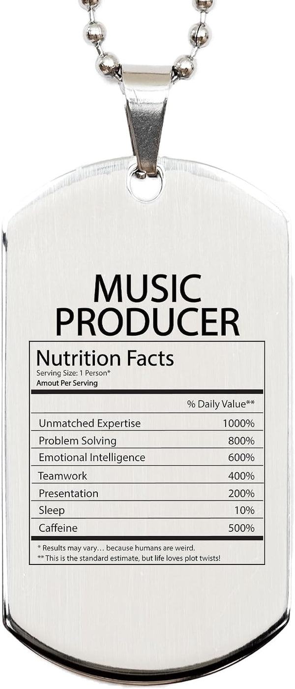 DesiDD Funny Music Producer Gifts - Nutrition Facts Dog Tag Necklace for Music