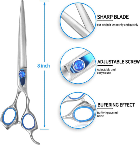 8'' Professional Dog Grooming Scissors, Heavy Duty Pet Shears for Grooming, Japan 440C Stainless Steel Sharp Smooth