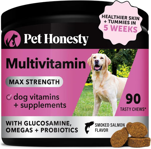 Pet Honesty Dog Multivitamin Max Strength - 15 in 1 Dog Vitamins for Health & Heart with Fish Oil, Glucosamine,