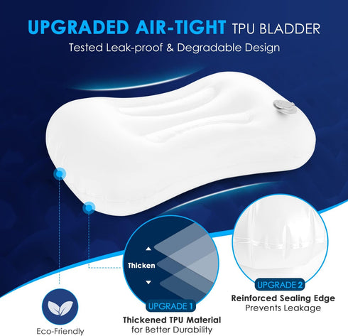 Hikenture Camping Pillow with Removable Cover - Ultralight Inflatable Pillow for Neck Lumbar Support, Washable Travel