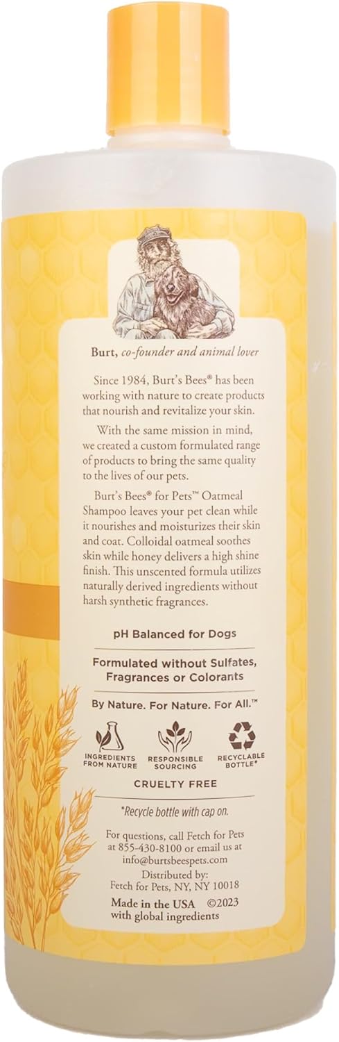 32 Oz Burts Bees for Pets Oatmeal Dog Shampoo with Honey, Soothing Dog Shampoo for Itchy and Sensitive Skin, pH