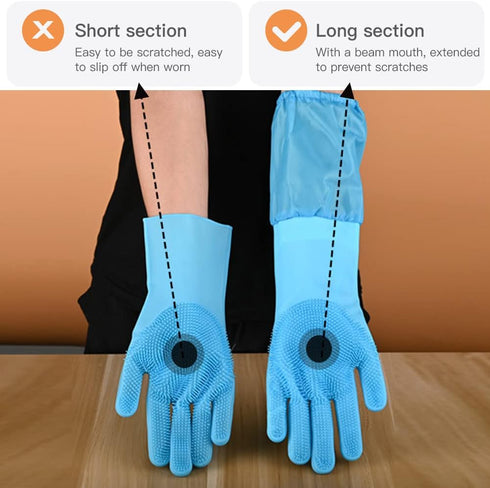 Long Sleeve Silicone Pet Grooming Gloves Cat Bathing Gloves Dog Massaging Gloves Pet Hair Removal Gloves Pet Shampoo Gloves for Kitchen, Bathroom and Pet Shop Use Purple