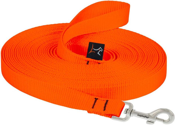 LupinePet Basics 30-foot Extra-Long Training Lead/Leash - 3/4" Blaze Orange for Medium and Larger Dogs