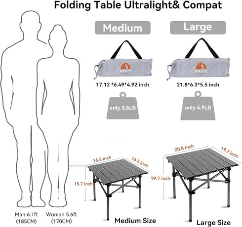 Opliy Portable Folding Camping Table for 1-2 Persons, Lightweight Collapsible Table with Carry Bag for BBQs, Hiking,