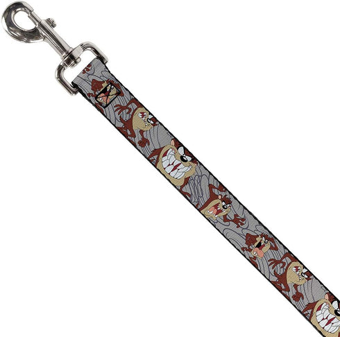 Buckle-Down Pet Leash - Tasmanian Devil Expressions Gray Swirl - 4 Feet Long - 1" Wide