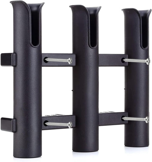Fishing Rod Holder Bracket, Tube 3 Rod Rack for Boat, Kayak, Garage Storage or Truck, Side-Mount (Black)