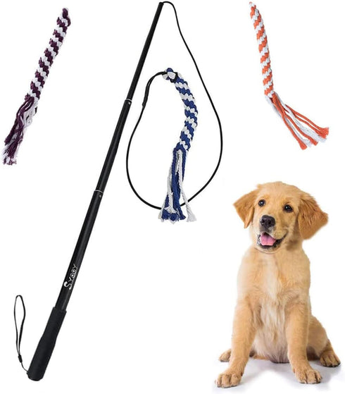 Flirt Pole for Dog - Interactive Chase and Tug of War Teaser Wand with 3 Fleece Rope Toy for Small Medium Large Dogs