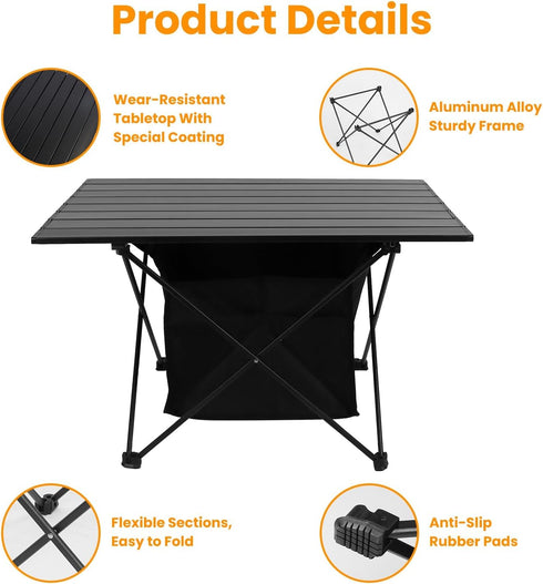 iMounTEK Lightweight Camping Table with Storage, Portable Folding Beach Table with Carry Bag for Travel, Picnic, BBQ (L)