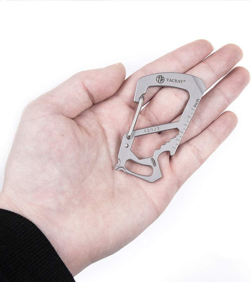 TACRAY Stainless Steel Carabiner Keychain Clip, Anti-Lost Quick Release, Multitool Keychain with Bottle Opener
