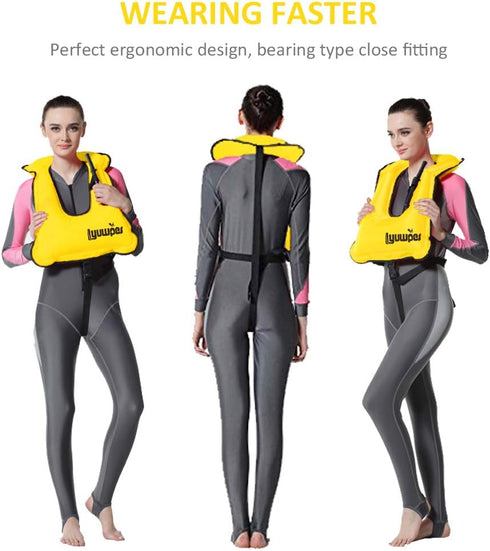 Inflatable Snorkel Vest for Adults, Snorkeling Jackets for Free Diving Swimming Safety, Load Up to 220 Ibs