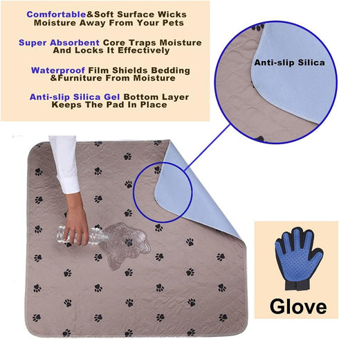 Washable Dog Pee Pads with Puppy Grooming Gloves,Puppy Pads,Reusable Pet Training Pads,Large Dog Pee Pad,Waterproof Pet
