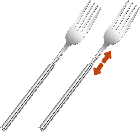Quilax 2 Pcs Extendable Fork Set, Stainless Steel Telescoping Fork, Extends to 25.3