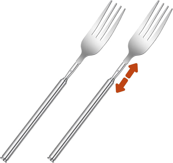 Quilax 2 Pcs Extendable Fork Set, Stainless Steel Telescoping Fork, Extends to 25.3