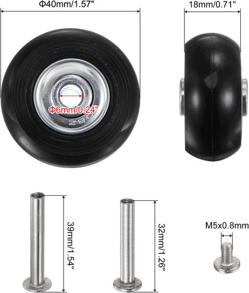 uxcell 40x18mm Replacement Luggage Wheels Repair Kit with 4 PU Bearing Wheels, Washers, Wrenches & Axle Screw