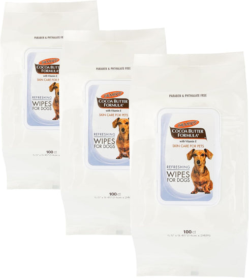 Palmer's for Pets Cocoa Butter Refreshing Dog Wipes - 100 Ct, 3 Pack, Paraben & Phthalate Free Grooming Wipes