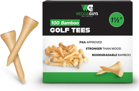Wedge Guys Bamboo Golf Tees 1-1/2, 2-3/4 & 3-1/4" (100, 250, 500 or 1000 pcs, Free Ball Marker, Stronger Than Wood