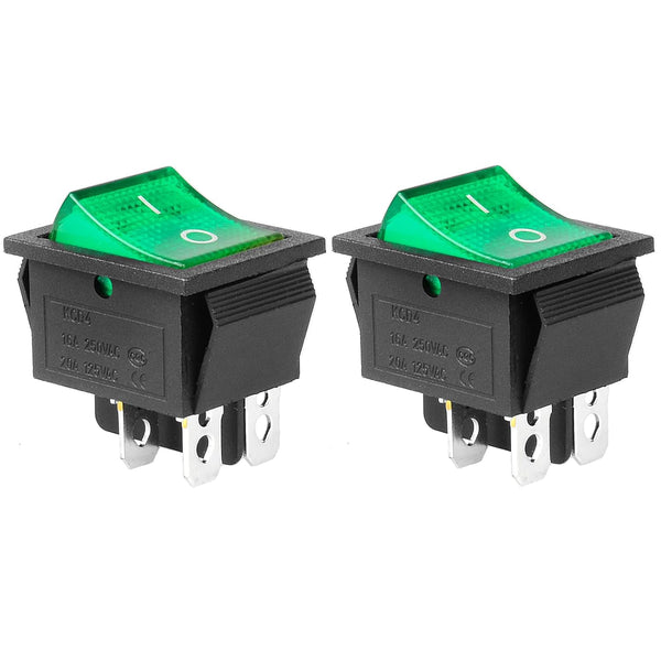 QTEATAK KCD4 2Pcs DC 12V-24V 30A DPST 4-Pin 2 Position ON/Off Boat Rocker Toggle Switch with Green LED Light