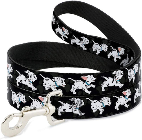 Buckle-Down Pet Leash - Dalmatians Running/Paws Black/Gray/White - 4 Feet Long - 1/2" Wide