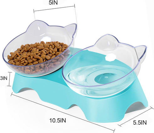 MILIFUN Elevated Tilted Cat Bowls, Anti Vomiting Kitty Bowls for Indoor Cats, Orthopedic Design (Blue)