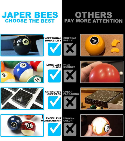 Set 16balls 2-1/4" JAPER BEES Billiard Ball/Pool Ball Complete Regulation Size&Weight Resin Ball