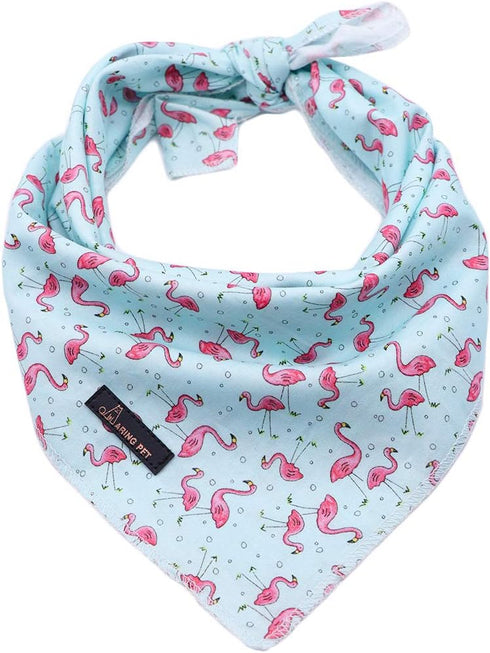 ARING PET Summer Dog Bandanas, Light Blue Flamingo Kerchief Triangle Bibs for Small Medium Large Dogs