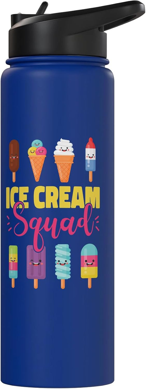 Cute Ice Cream Lover Boy Girl HS0 Ice Cream Team Cone Popsicle Ice Cream Squad Stainless Steel Insulated Water Bottle