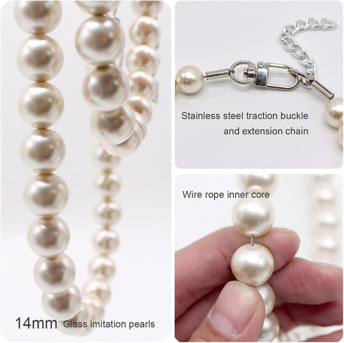 0.55 inch Big Pearl Dog Collar, Elegant Adjustable Necklace for Medium Large Dogs, Strong Stainless Steel Wire Rope