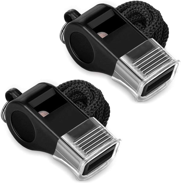 Whistle, 2 Packs Plastic Sports Whistles with Lanyard, Loud Crisp Sound for Coaches and Referees