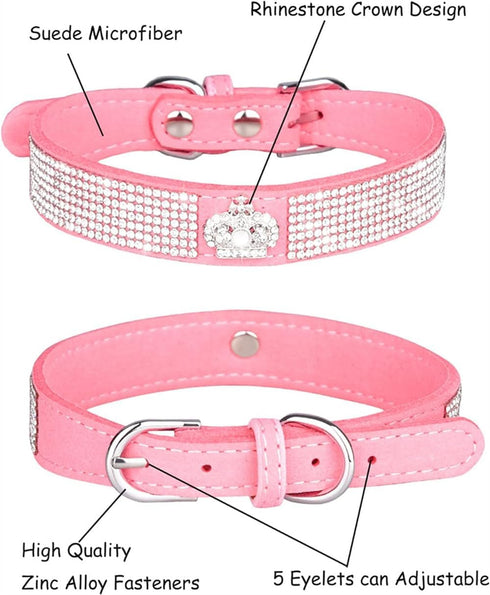 Crown Bling Small Dog Collar for Female Dogs, Cute Rhinestone Dazzling Crystal Diamond for XXS XS Small Medium Large