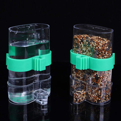 Seneme Automatic Bird Water Dispenser for Cage - 2 Pack Clear Food Feeder with Plastic Fruit Vegetable Feeder